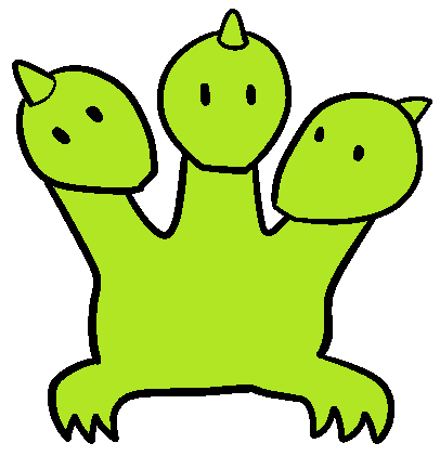 A bright green hydra with three heads.